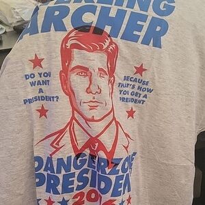 Men's Graphic Tee - Light Gray with Red & Blue Patriotic Print